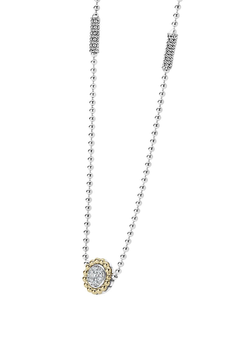 Two-Tone Diamond Circle Pendant Caviar Necklace, Alternate, color, SILVER/ GOLD