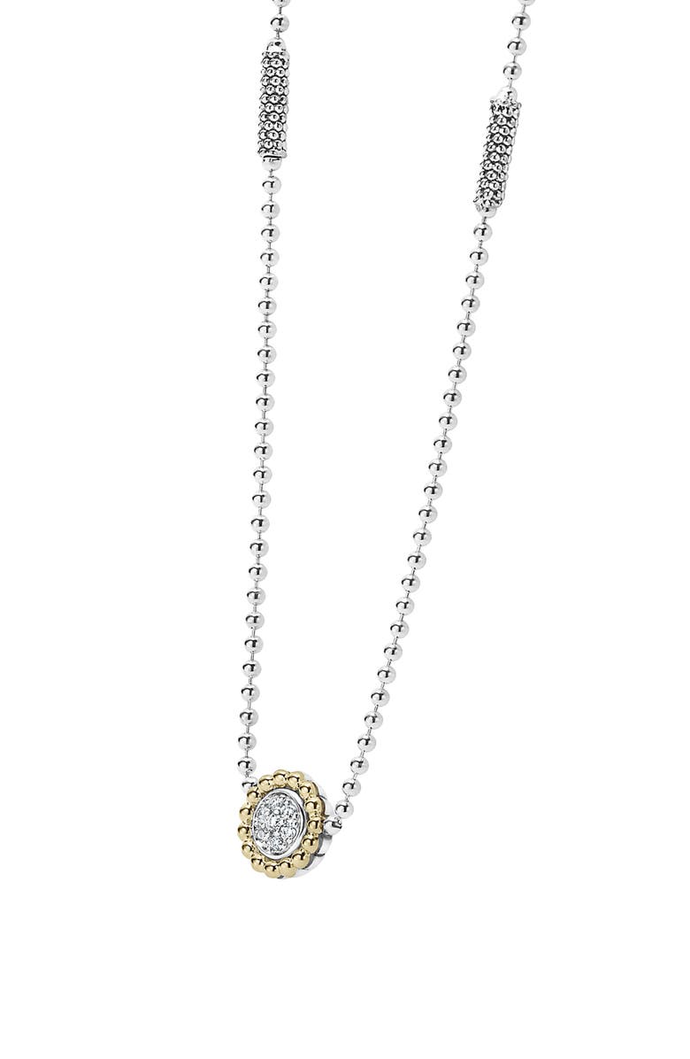 LAGOS Two-Tone Diamond Circle Pendant Caviar Necklace, Alternate, color, 