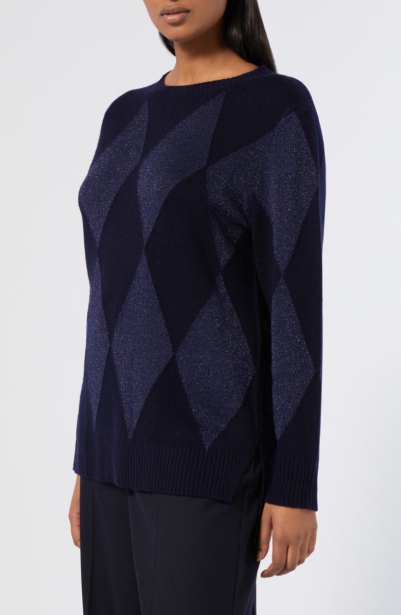 Marina Rinaldi Aquile Check Wool Blend Sweater, Main, color, Navy