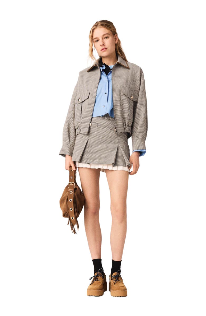 maje Checked bomber jacket, Alternate, color, Brown Checks