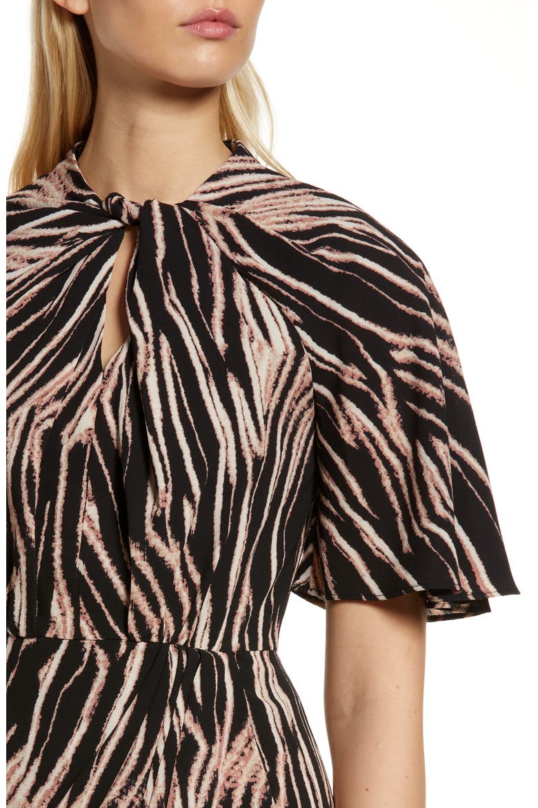 Abstract Stripe Knot Neck Midi Dress, Alternate, color, BLACK/ CINNAMON SWIRL