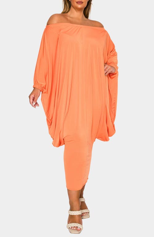 L I V D Eero Off The Shoulder Long Sleeve Tapered Hem Midi Dress In Orange