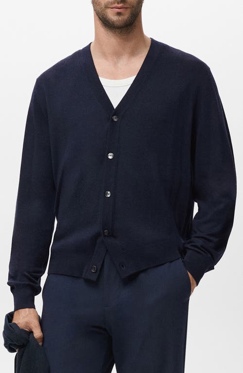 Mango Solid Wool Cardigan In Blue