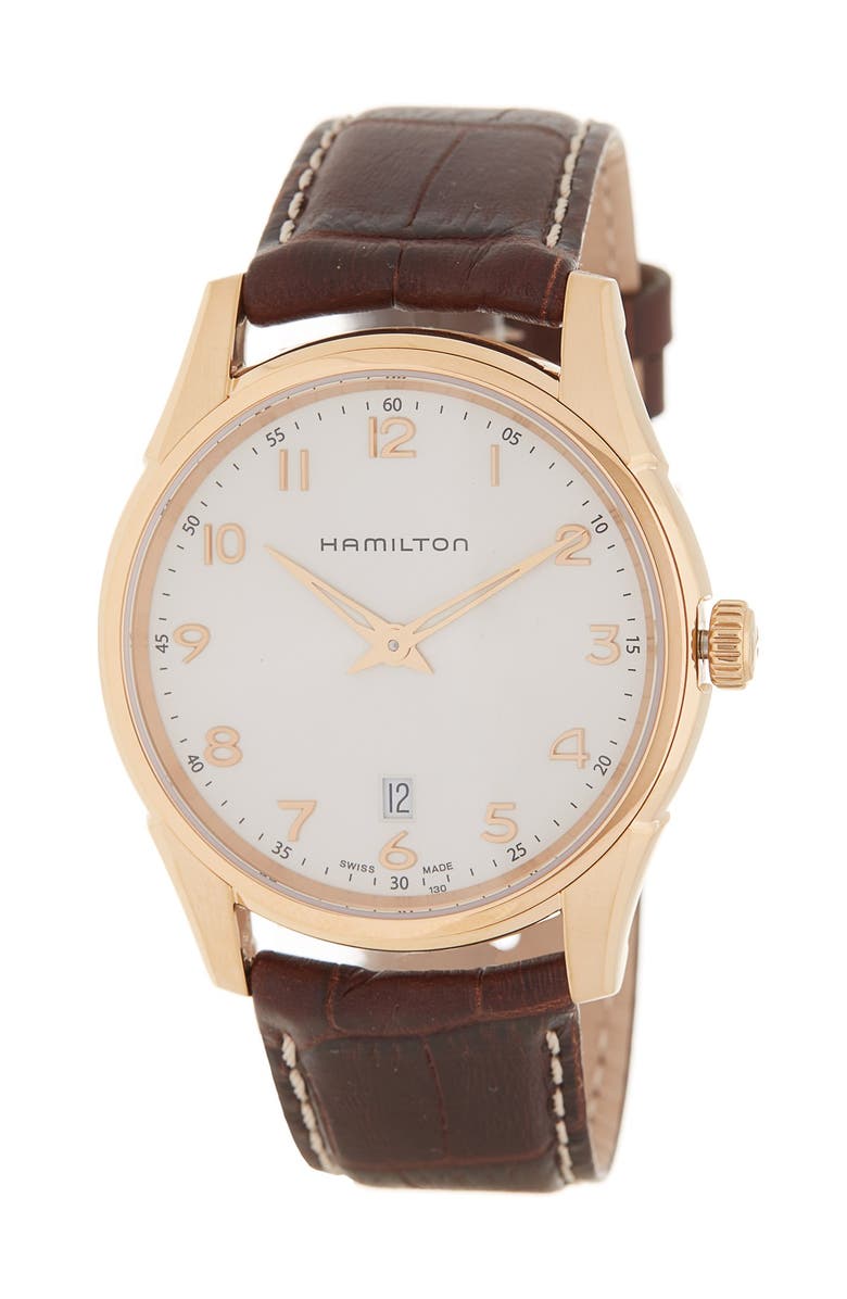 Hamilton Jazzmaster Thinline Leather Strap Watch, 42mm, Main, color,