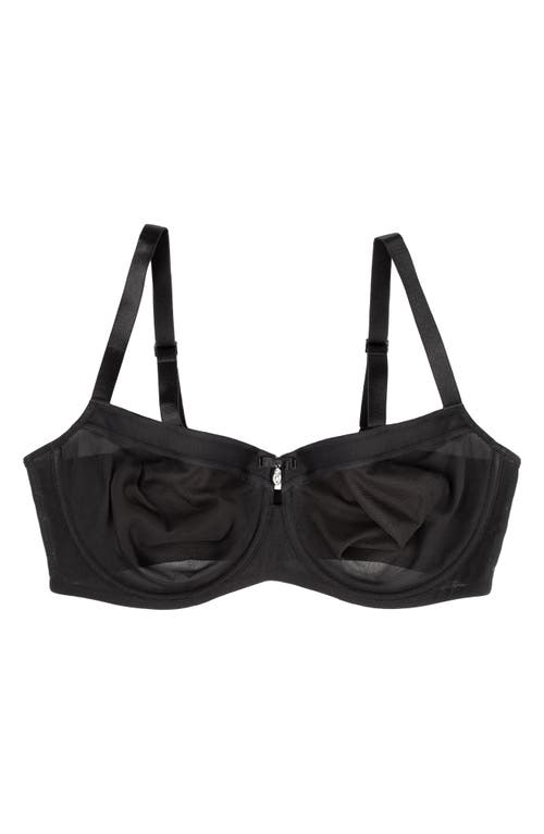 Curvy Couture Sheer Mesh Balconette Bra In Black Hue