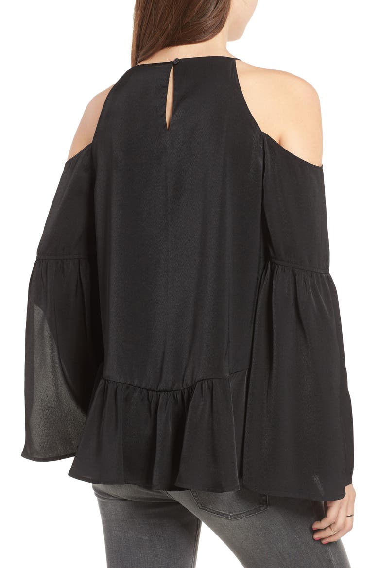 Bell Sleeve Cold Shoulder Top, Alternate, color, BLACK