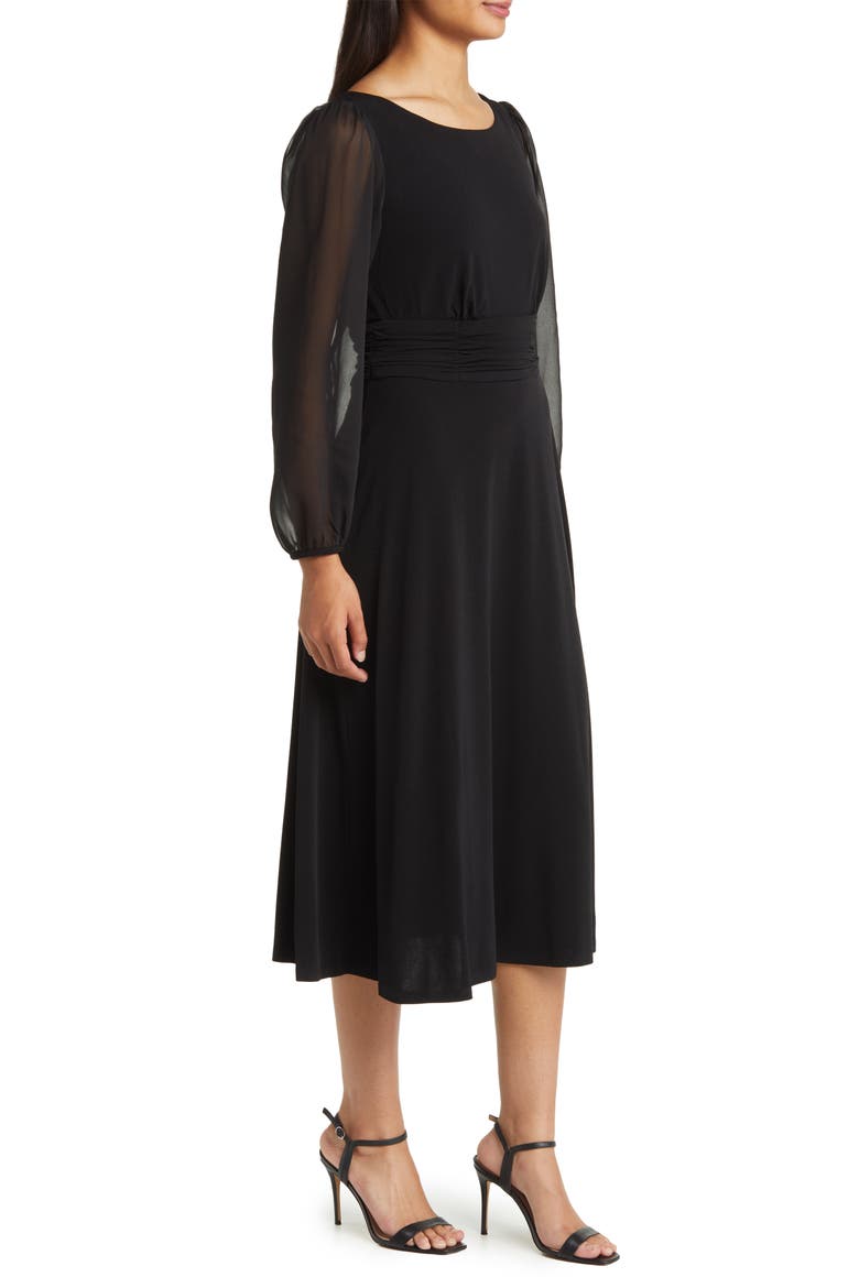 Chiffon Long Sleeve Midi Dress, Alternate, color, BLACK
