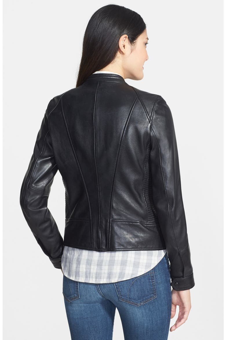 Front Zip Leather Jacket, Alternate, color, BLACK