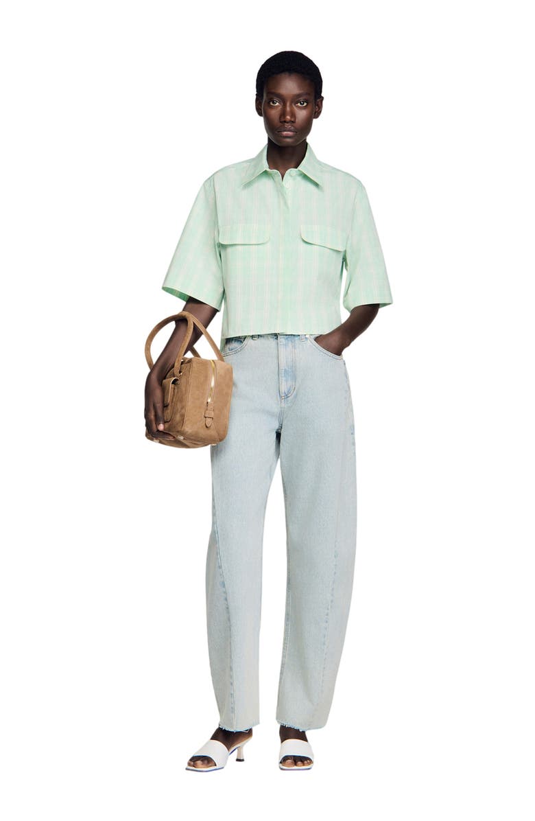 SANDRO Short checked shirt, Alternate, color, Green / Ecru