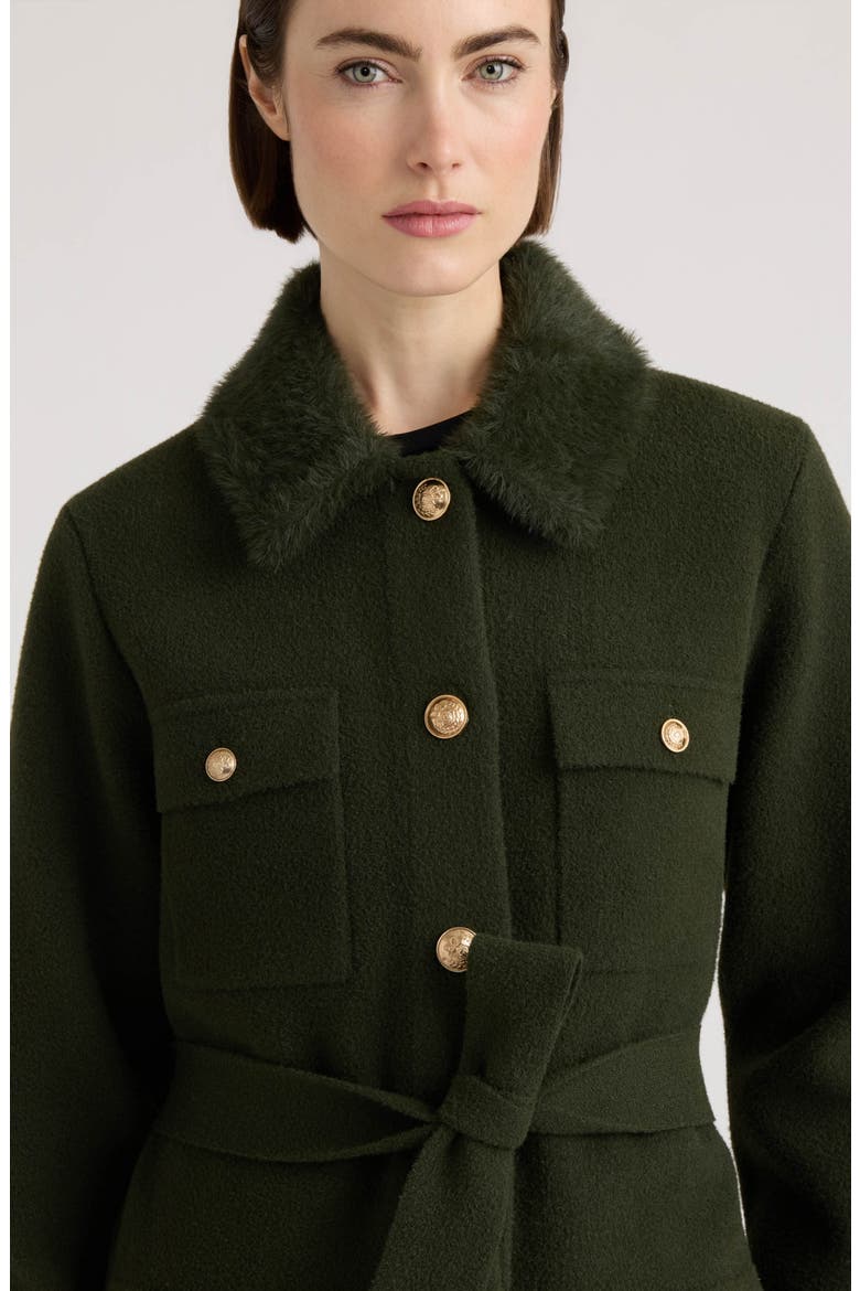 Belted Coatigan with Faux Fur Collar, Alternate, color, MILITARY GREEN