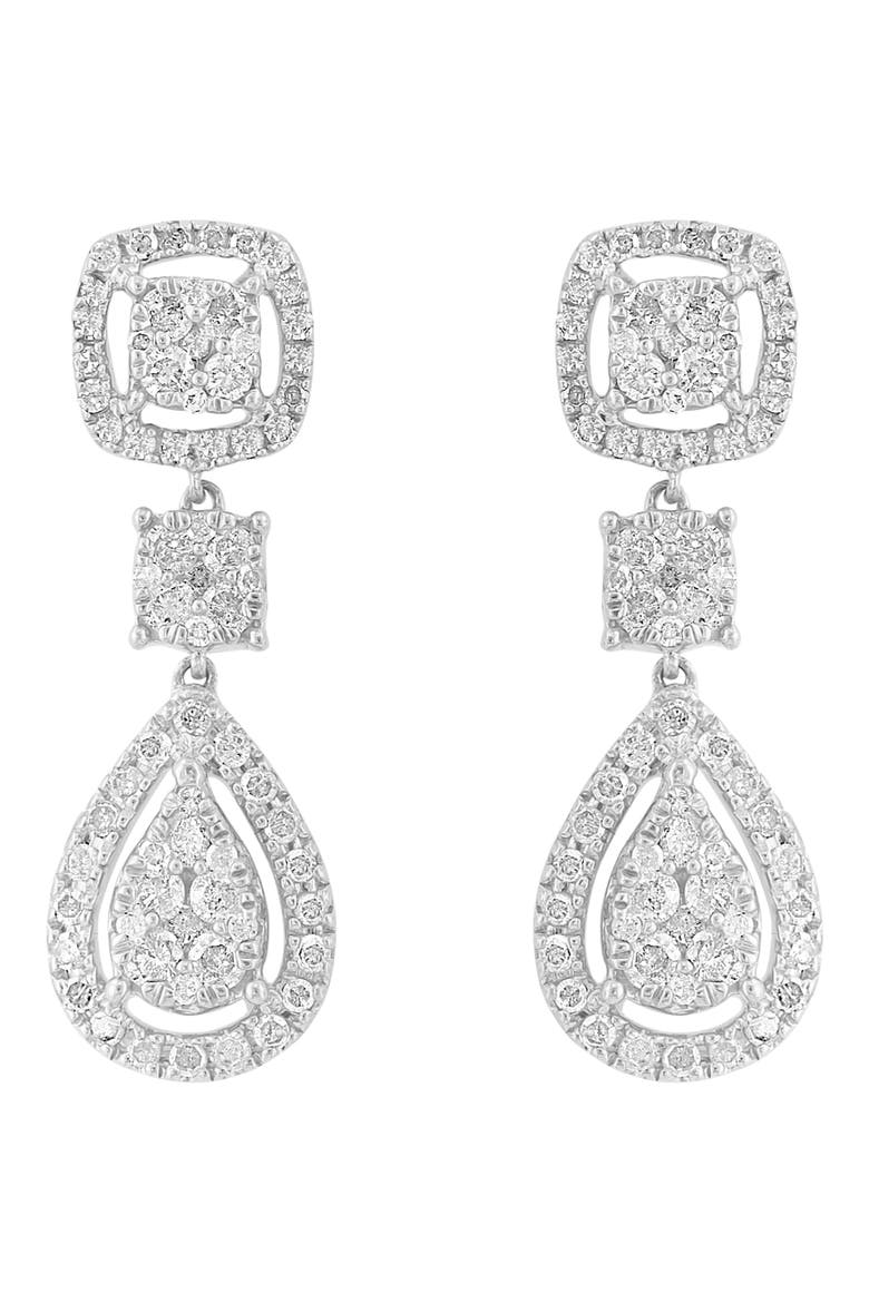 Sterling Silver Pavé Diamond Drop Earrings, Main, color, SILVER