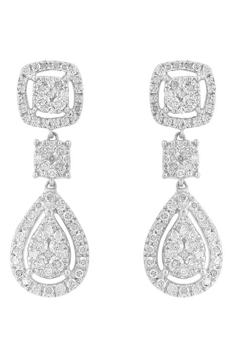 Sterling Silver Pavé Diamond Drop Earrings