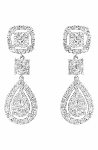 Sterling Silver Pavé Diamond Drop Earrings
