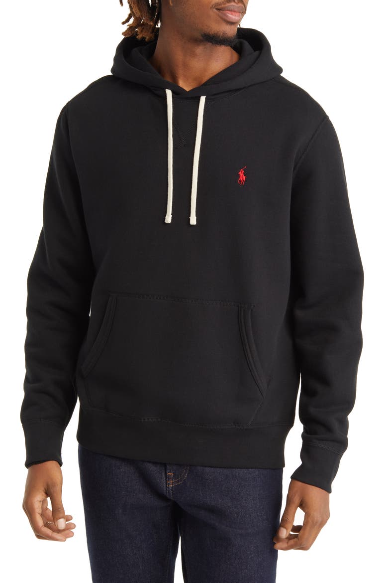 Fleece Pullover Hoodie, Main, color, POLO BLACK