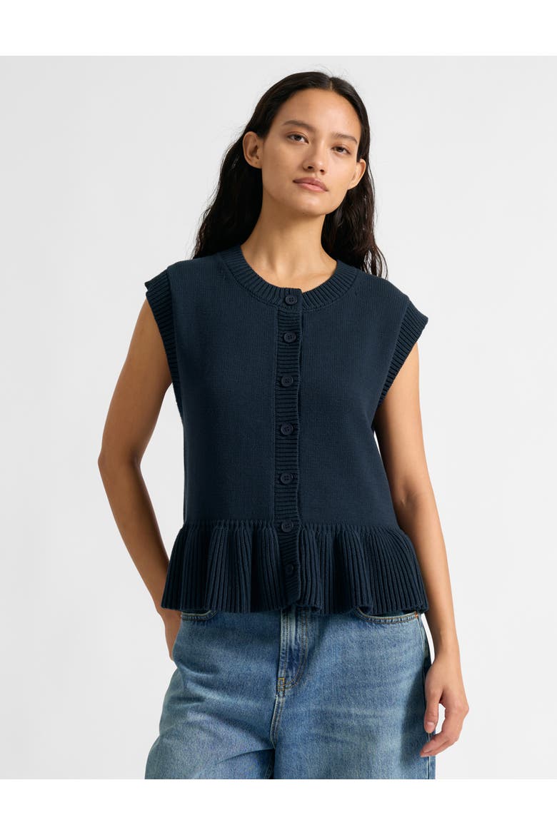 Peplum Knitted Button Tank Top, Main, color, Navy