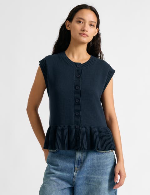Peplum Knitted Button Tank Top
