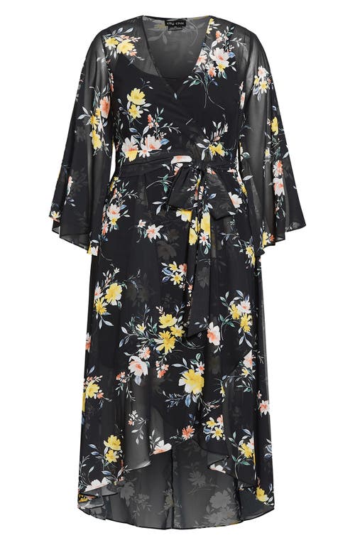 City Chic Fleetwood Print Wrap Maxi Dress In Black
