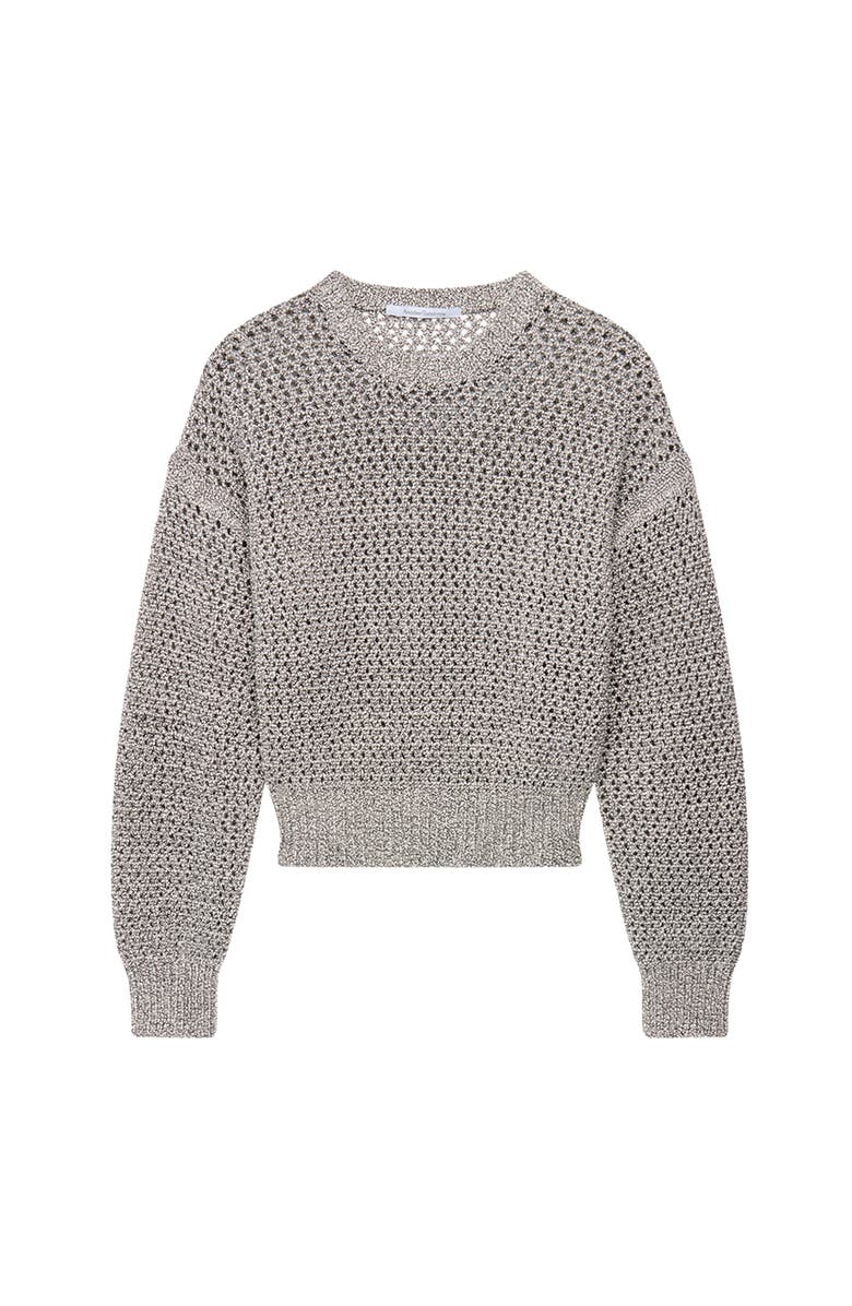 Another Tomorrow Open  Knit Crewneck, Alternate, color, Black Ecru