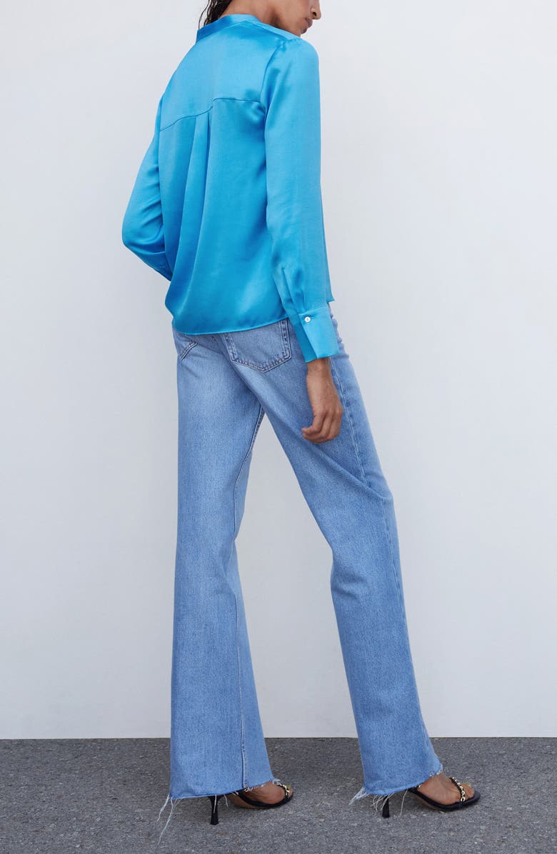 MANGO Band Collar Satin Shirt, Alternate, color,