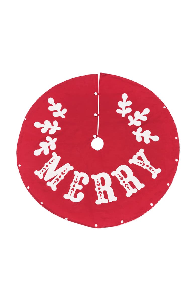 carol & frank Nordic Merry Christmas Tree Skirt 54", Main, color, Red