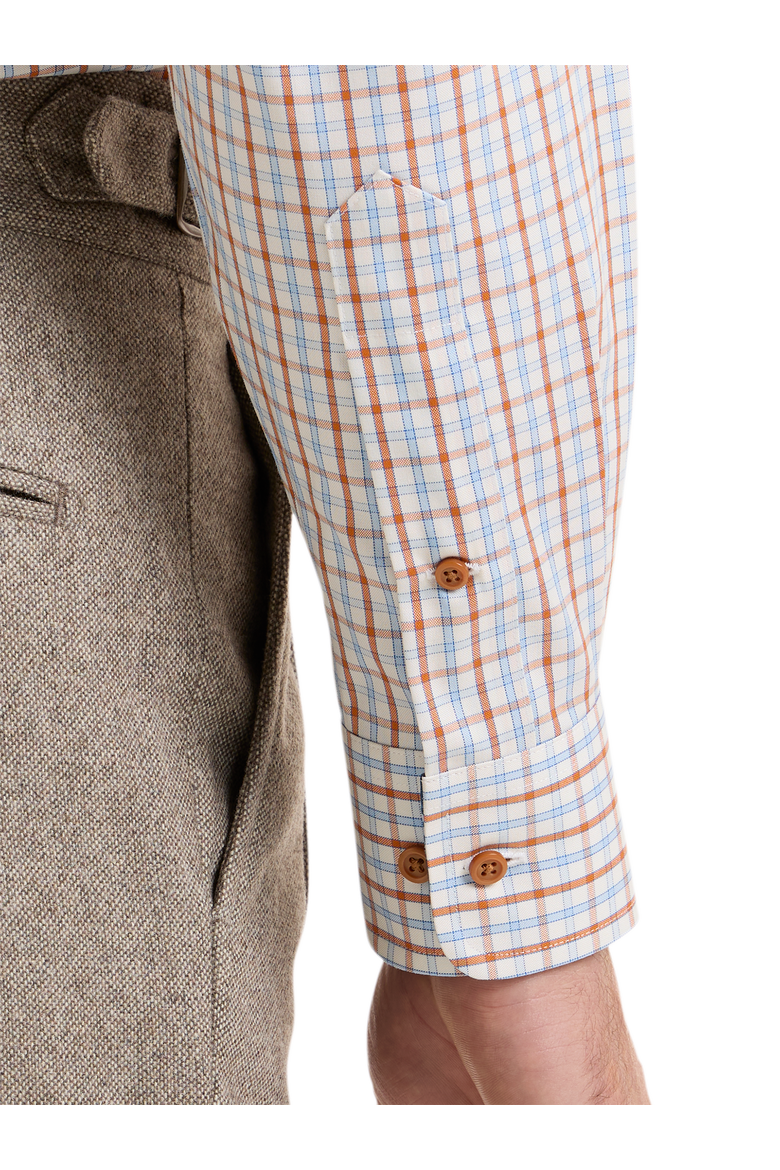 Cotton Buttondown Collar Pinpoint Slim Contrast Trim Button Cuff Long Sleeve Shirt, Alternate, color, BLUE/RUST