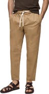 MANGO Slim Fit Pleated Crop Linen & Cotton Drawstring Pants