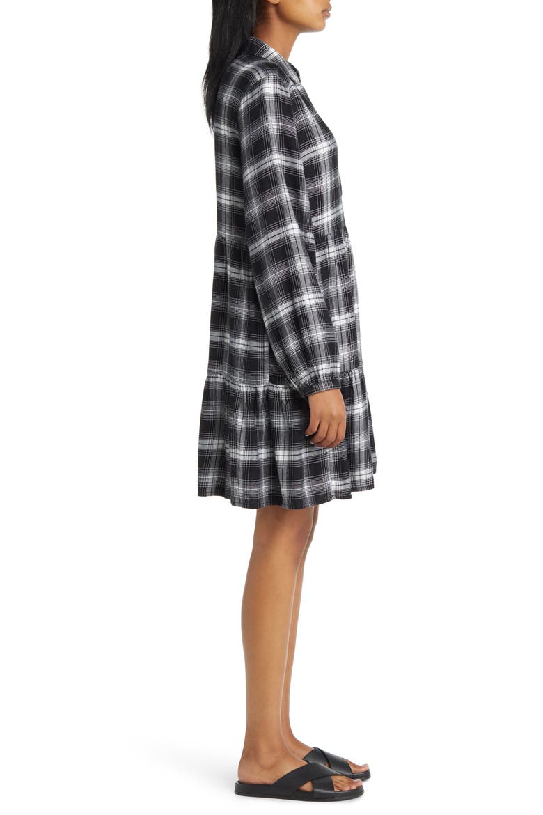 Plaid Long Sleeve Tiered Dress, Alternate, color, WINTER STORM