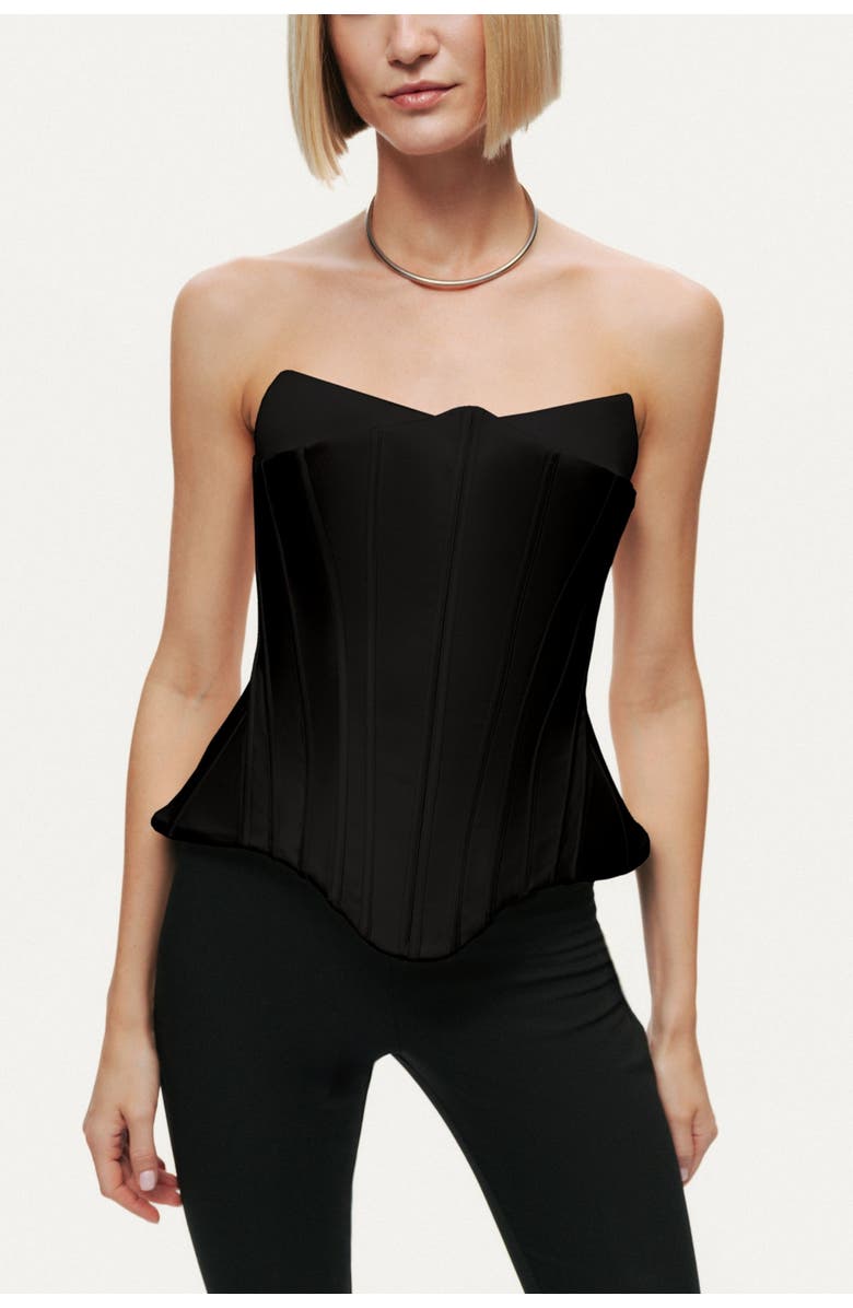Nocturne Sculpted Satin Corset Top, Alternate, color, Black
