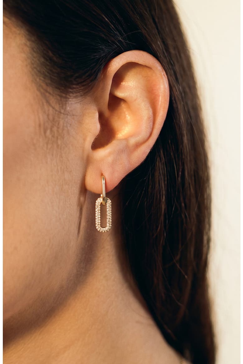 Paper Clip Pavé Linear Drop Earrings, Alternate, color, GOLD