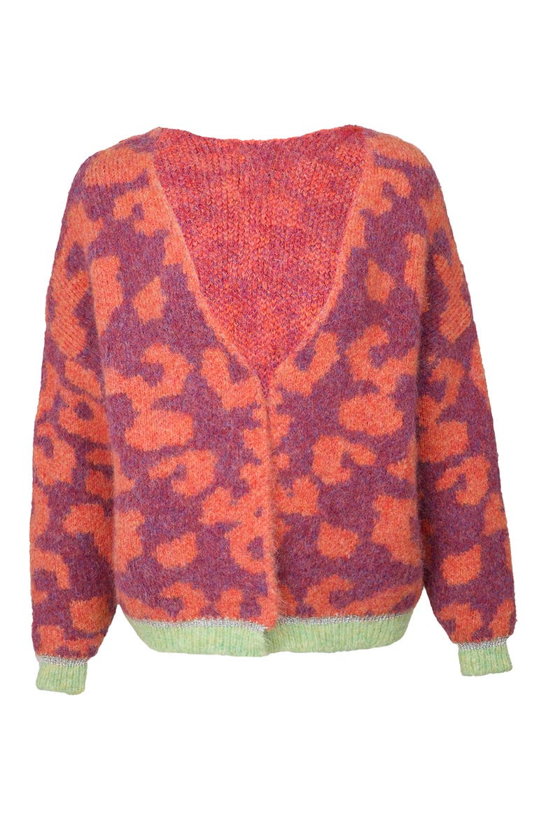 Fuzzy Knit Leopard Print Cardigan, Main, color, ORANGE