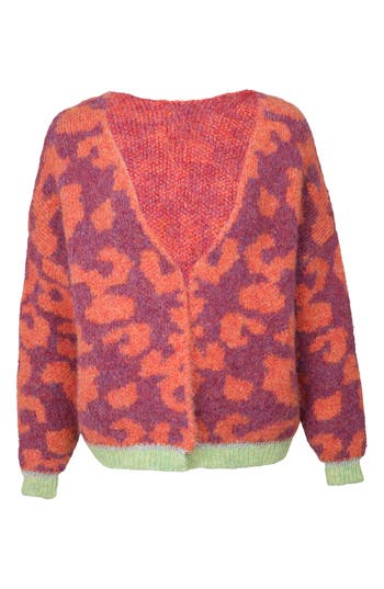 Saachi Fuzzy Knit Leopard Print Cardigan In Multi
