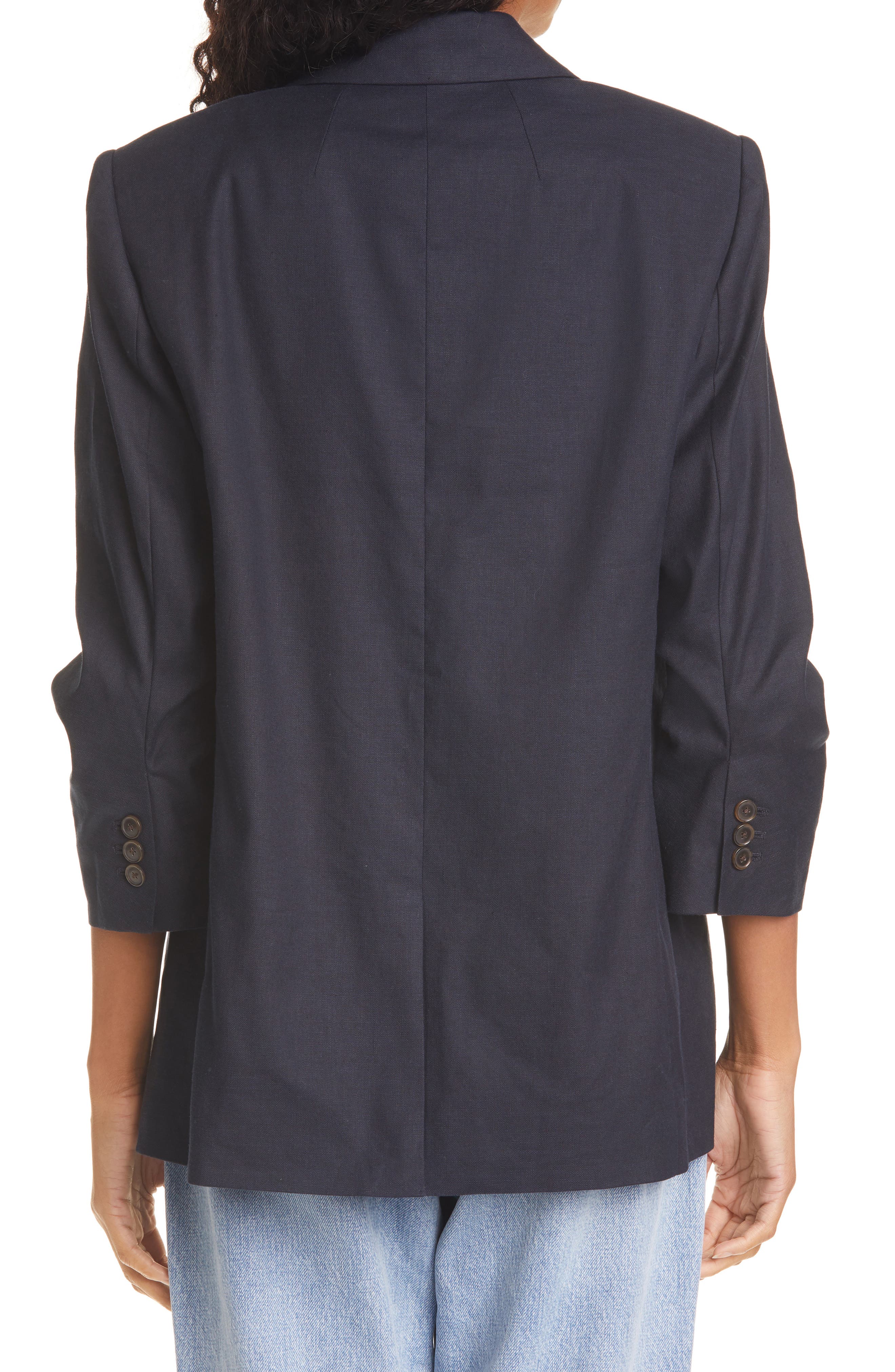 FRAME Ruched Sleeve Boyfriend Linen Blend Blazer (Women) | Nordstromrack