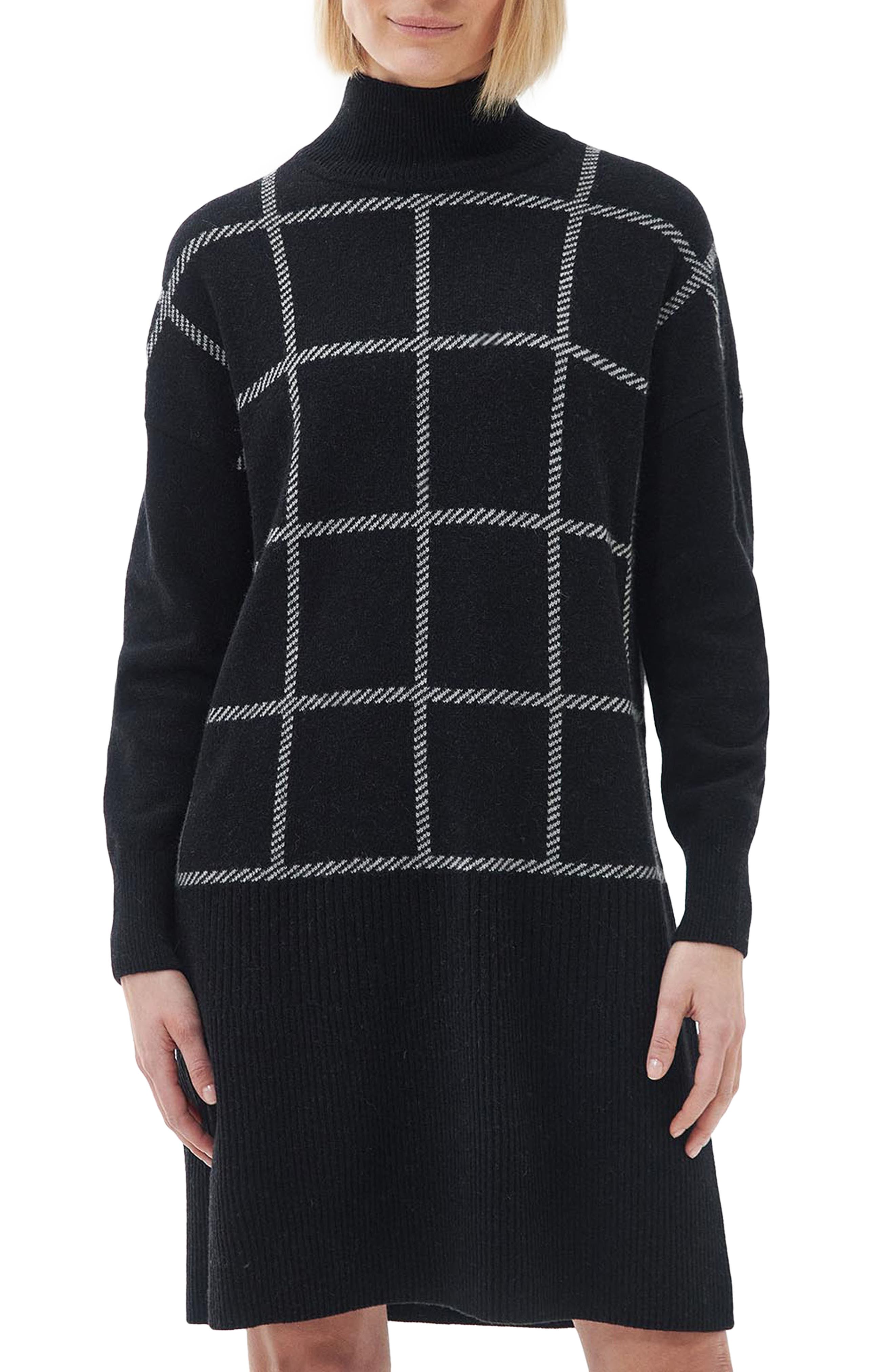 Barbour Marsha Check Jacquard Long Sleeve Wool Blend Sweater Dress