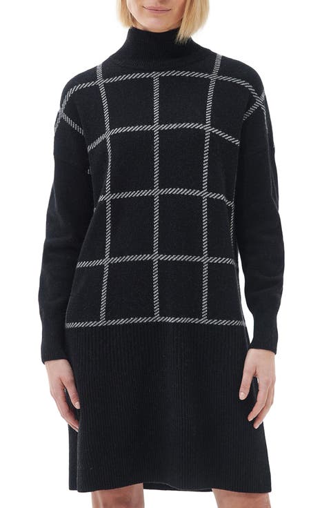 Marsha Check Jacquard Long Sleeve Wool Blend Sweater Dress