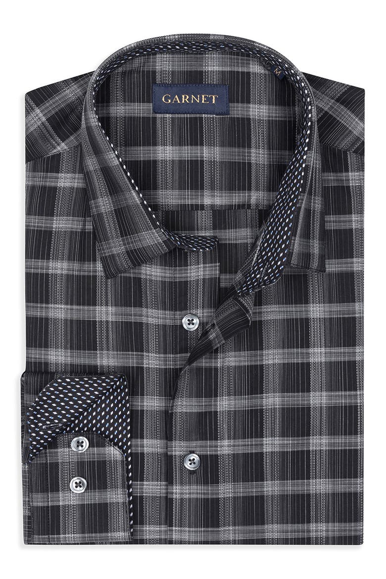 Space Dyed Plaid Button-Up Shirt, Alternate, color, BLACK