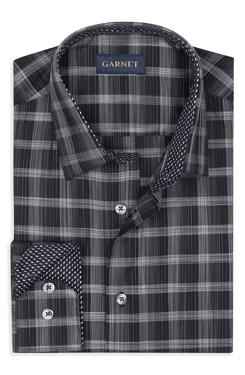 STUDIO GARNET LOS ANGELES Space Dyed Plaid Button-Up Shirt, Alternate, color, Black