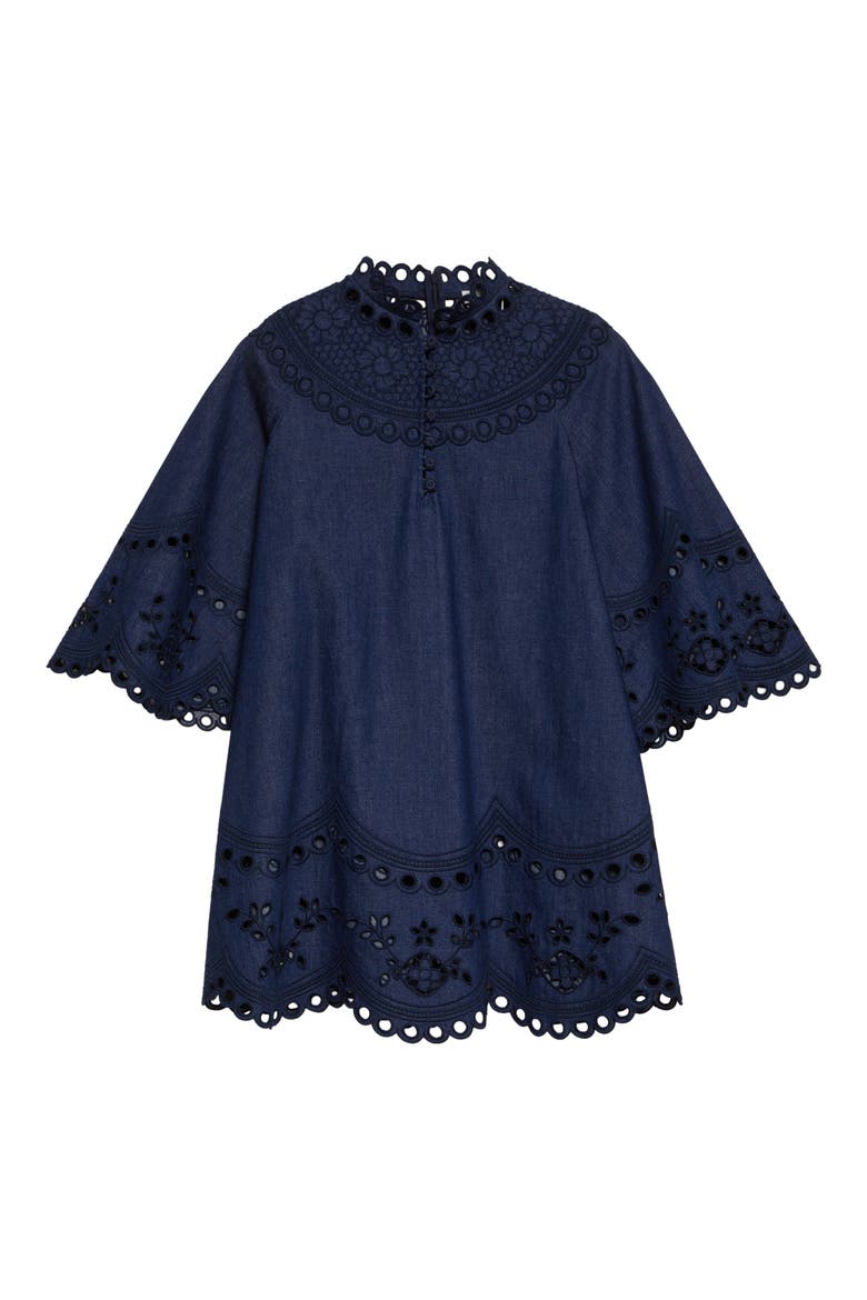 Mohan Broderie Anglaise Trim Denim Minidress, Alternate, color, INK