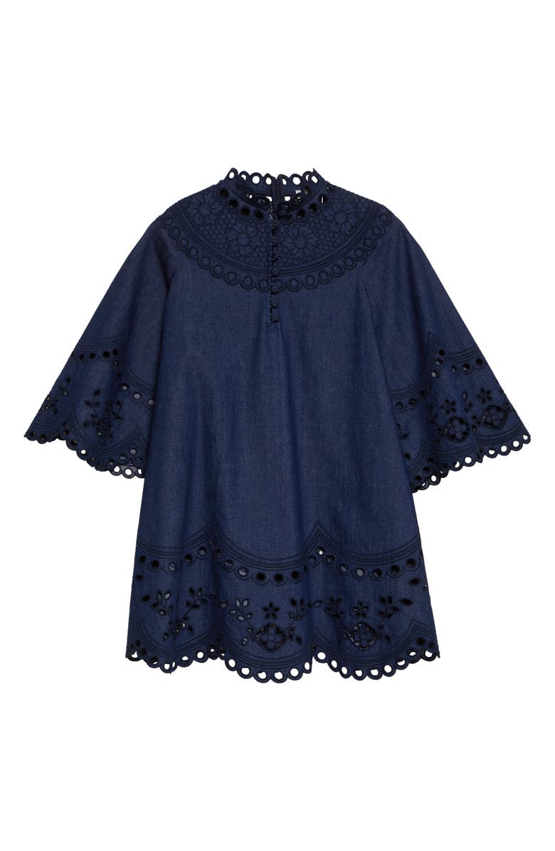 Zimmermann Mohan Broderie Anglaise Trim Denim Minidress, Alternate, color, Ink