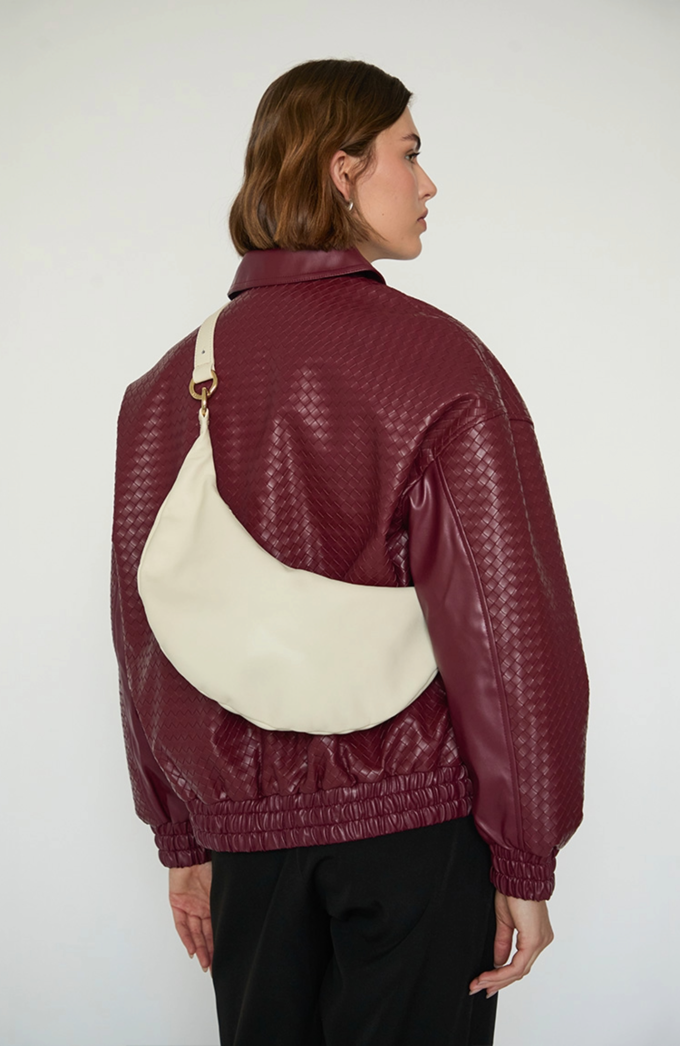 HYER GOODS Leather Convertible Hobo Crescent Ring Bag, Alternate, color, Off-White