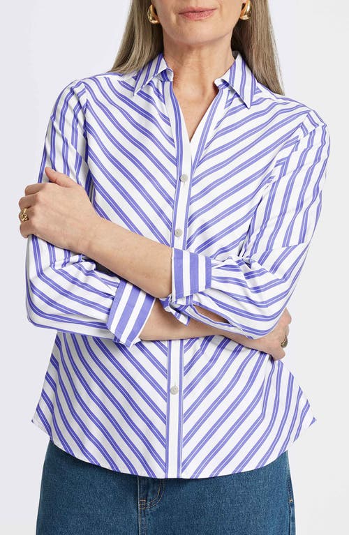Foxcroft Mary Stripe Cotton Blend Button-up Shirt In Lapis/white
