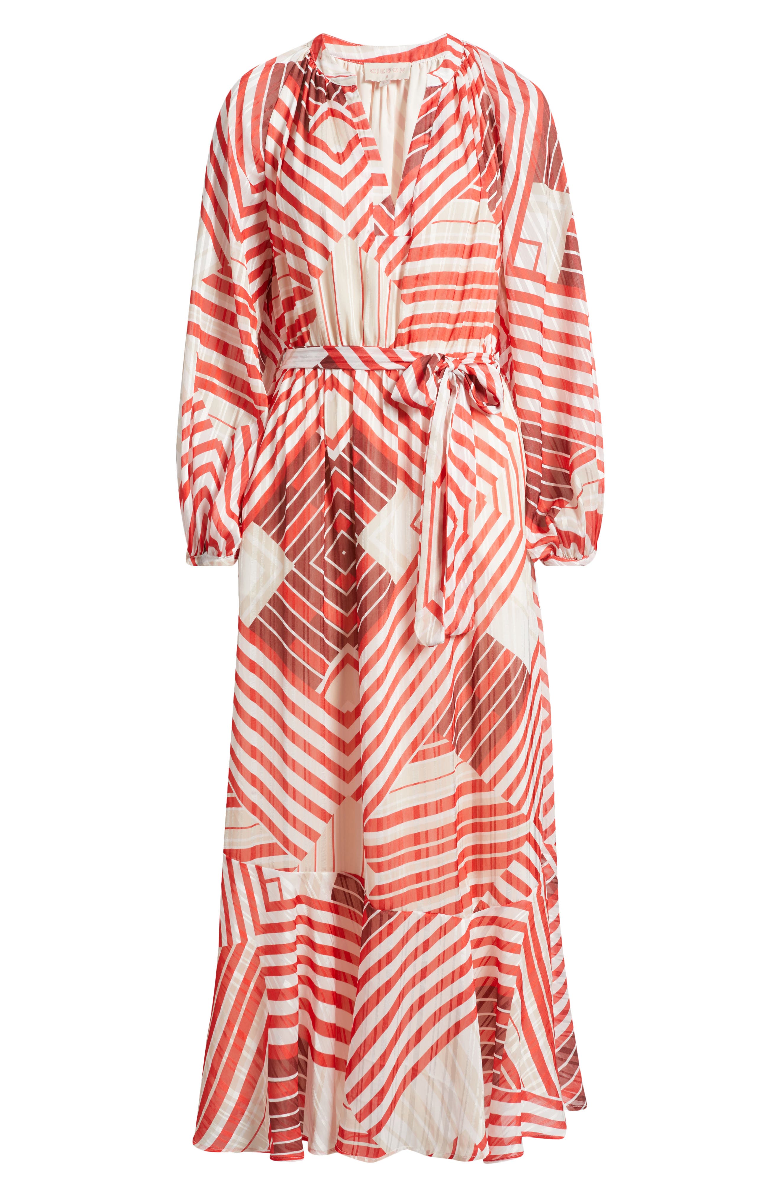 Gaeley Print Tie Waist Long Sleeve Maxi Dress