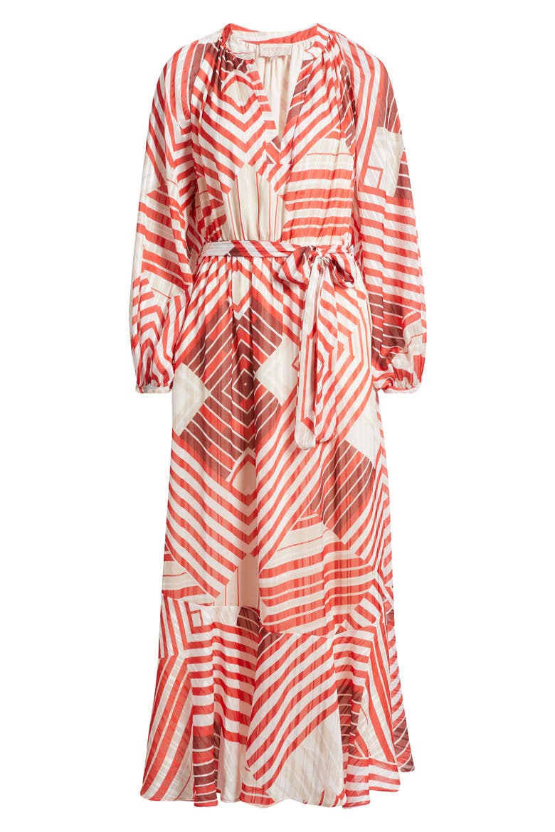 Gaeley Print Tie Waist Long Sleeve Maxi Dress, Alternate, color, RED MULTI
