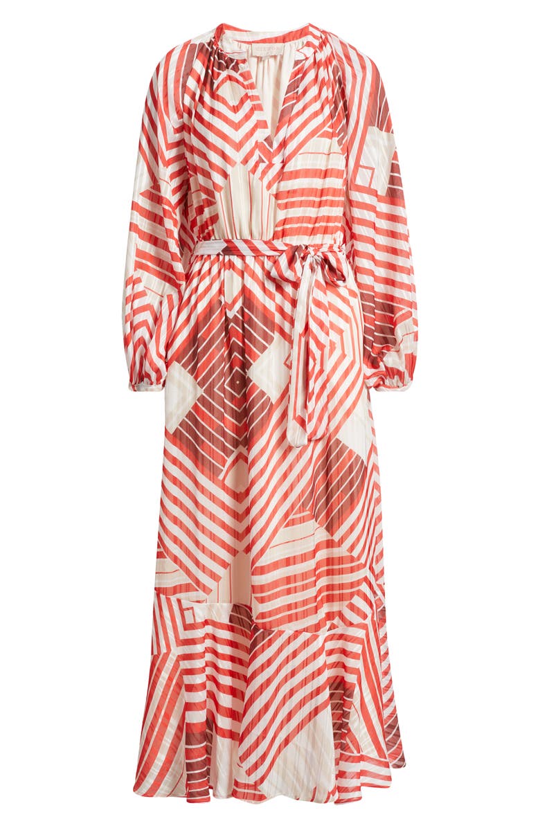 CIEBON Gaeley Print Tie Waist Long Sleeve Maxi Dress, Alternate, color, Red Multi