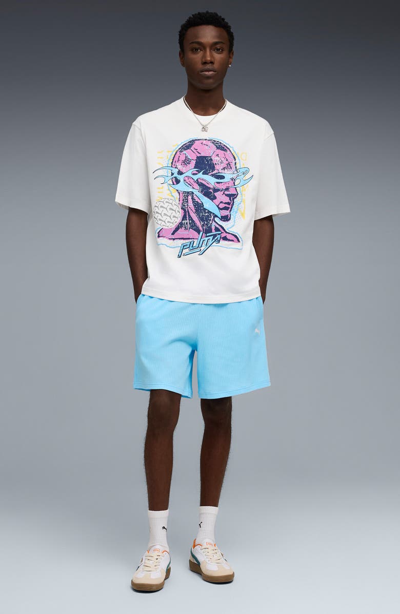 PUMA Wardrobe Essentials Relaxed Waffle Knit Shorts, Alternate, color, Vibrant Blue