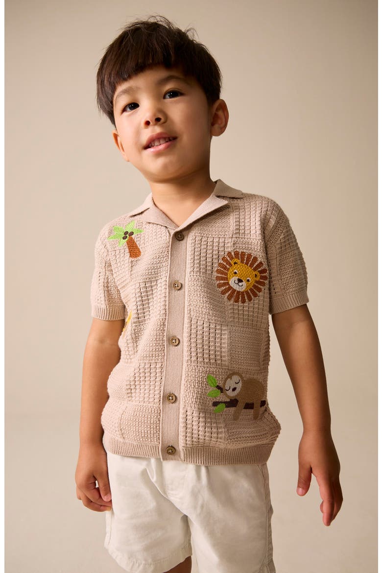 Kids' Button-Through Knit Polo, Alternate, color, NEUTRAL