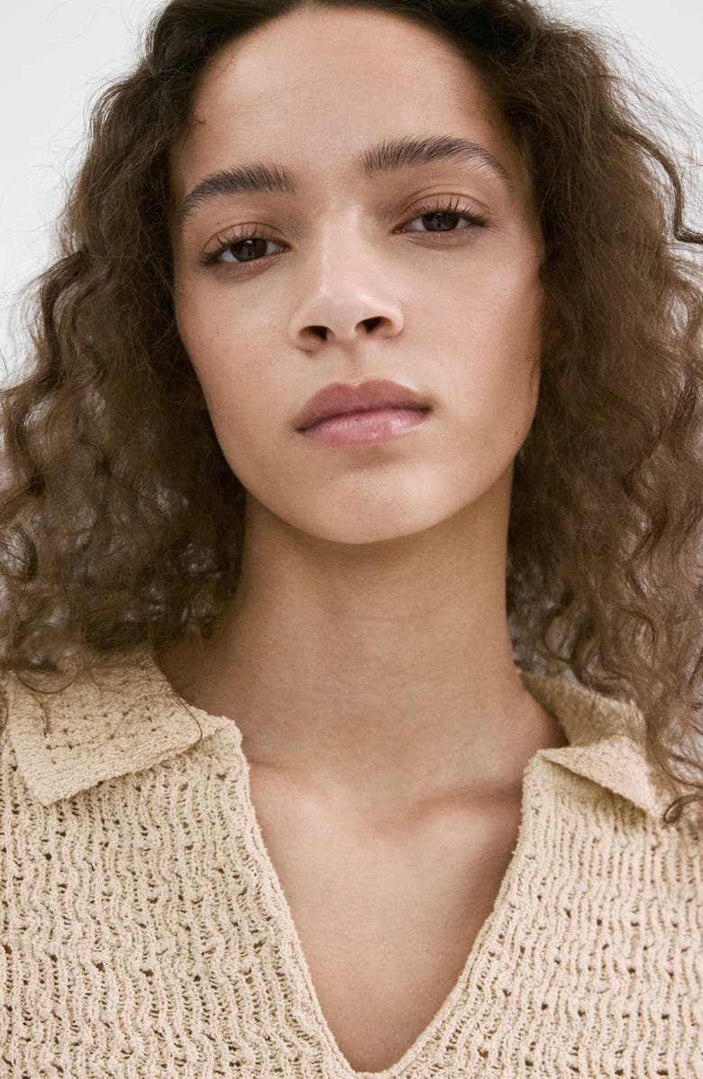 MANGO Open Stitch Polo Sweater, Alternate, color, Sand
