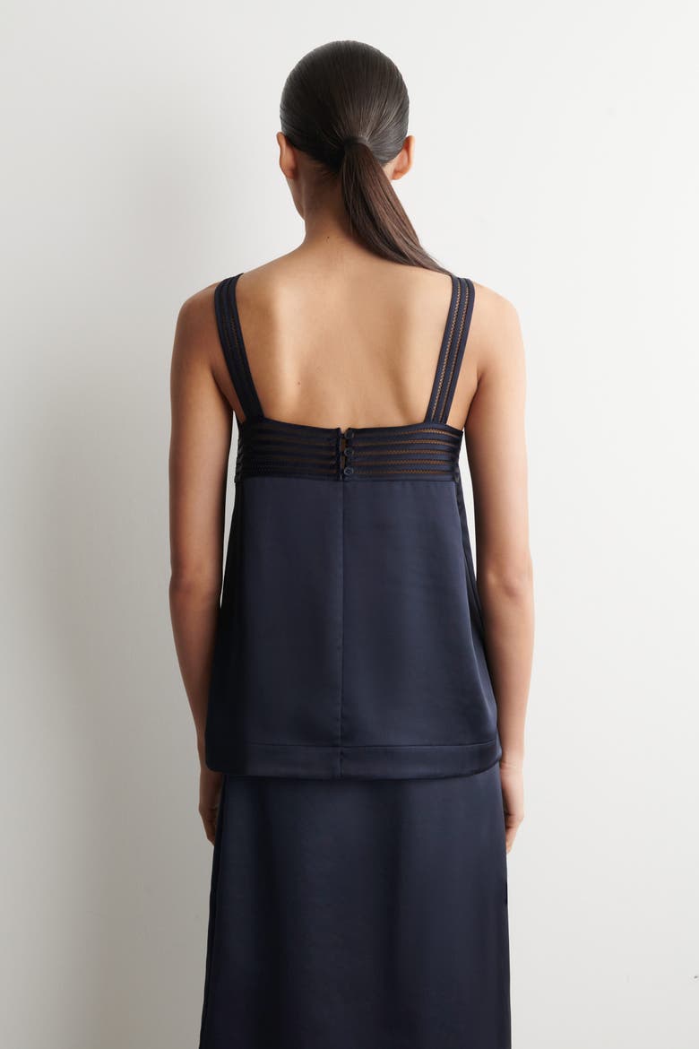 Open-stitch Satin Cami Top, Alternate, color, NAVY