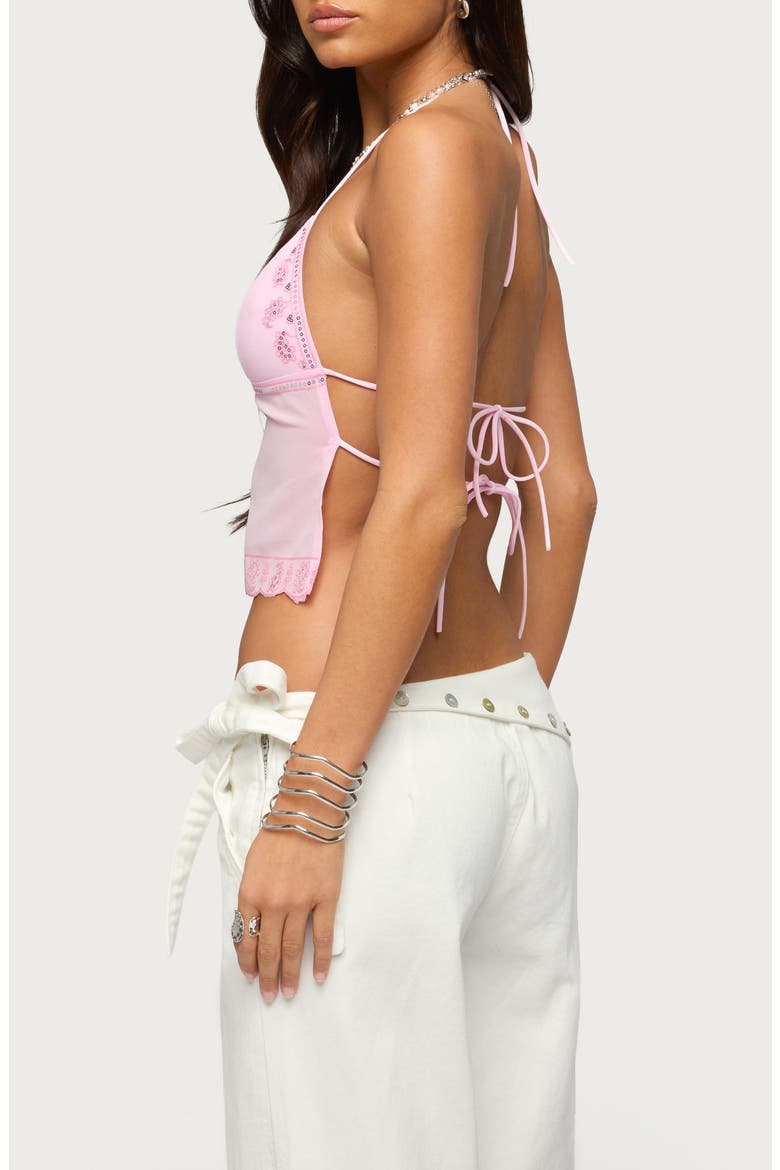 Allise Sequin Crop Halter Top, Alternate, color, PINK