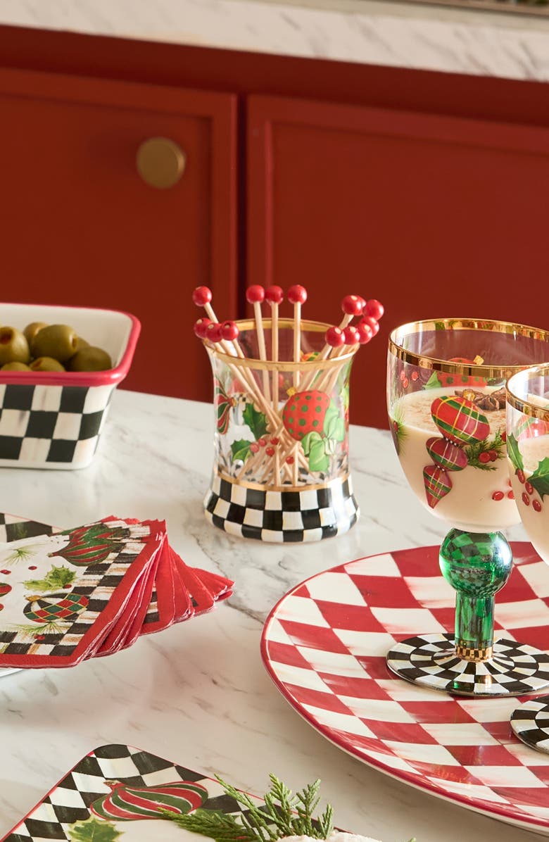 MACKENZIE CHILDS Set of 2 Deck the Halls Tumblers, Alternate, color, Green