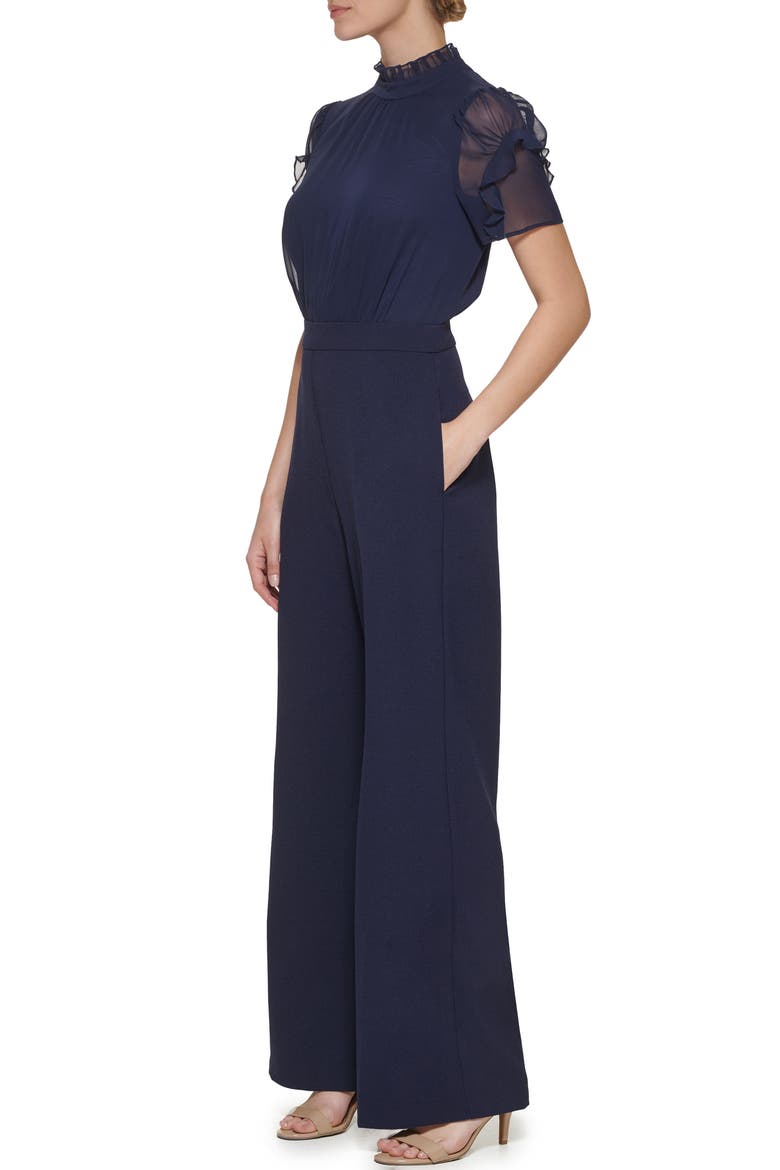 Chiffon & Crepe Jumpsuit, Alternate, color, NAVY